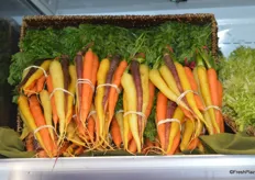 A new product from Babe Farms: Blooming carrots. The company now offers bunches of carrots in up to four different colors: orange, purple, yellow and white.